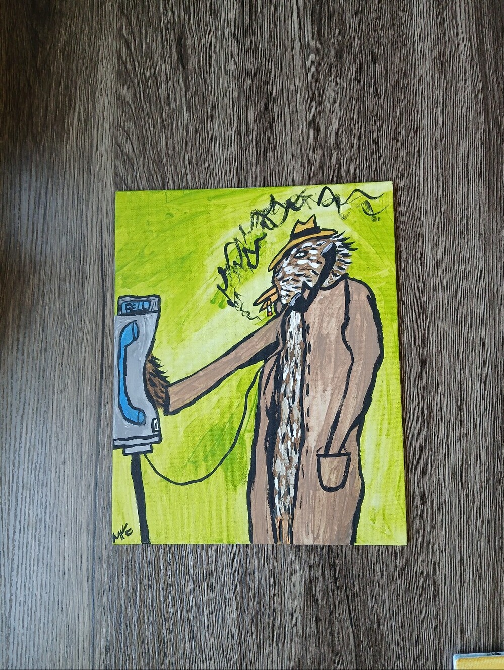 Bird Using Pay Phone Painting - Picture 6 of 10